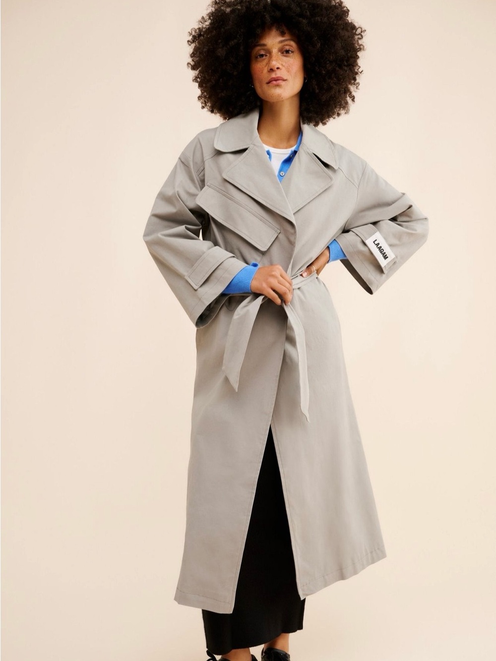Laagam Belted Light Gray Cotton Trench Coat Size XL